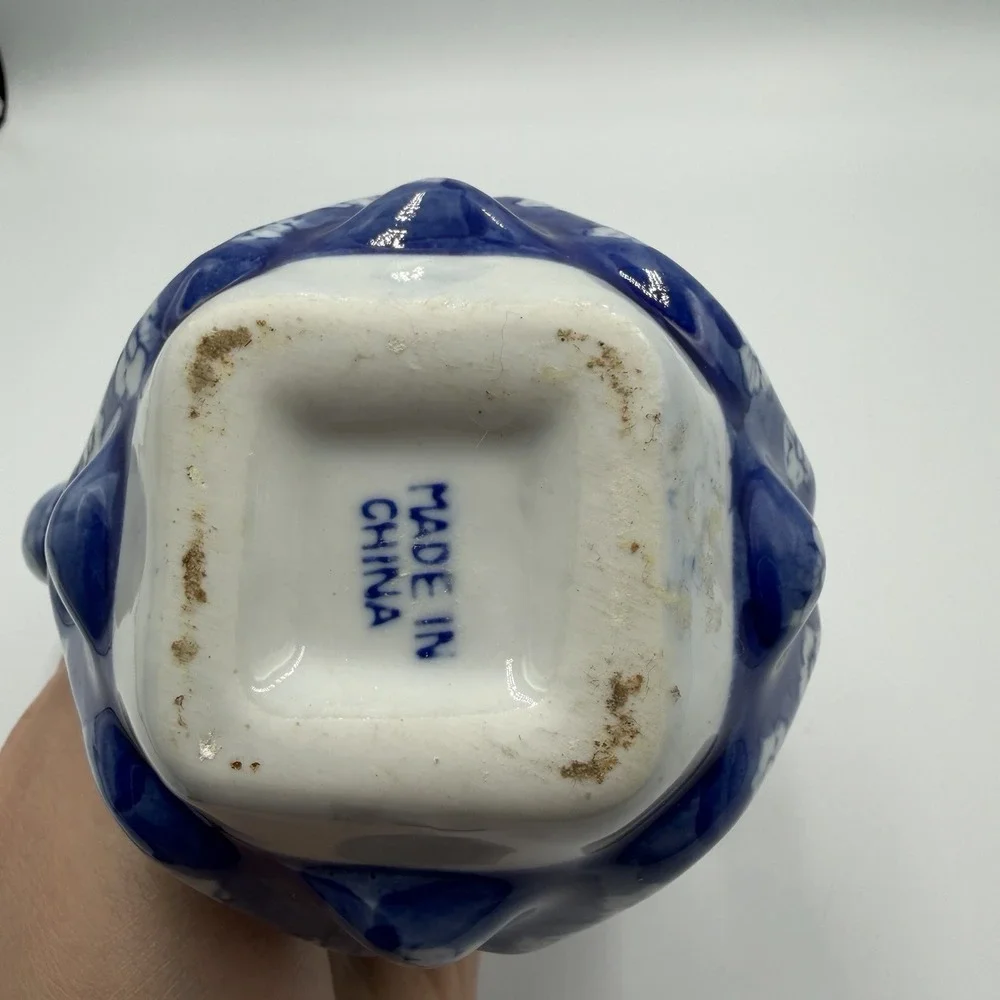 Collector‎ Vintage Blue & White Ceramic Teapot Hexagonal Floral Design